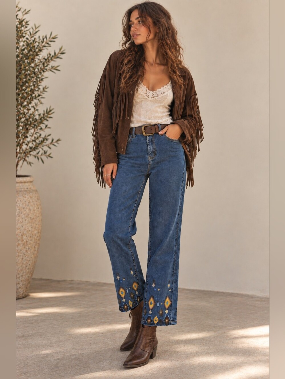 Western Y2K Dark Indigo Jeans Charlie B Beaded Slim Leg Boho Cowgirl Denim 6 29